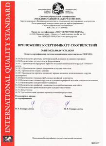 Приложение к сертификату соответствия